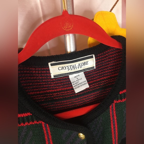 Crystal Kobe Petite | Women’s multicolored Plaid Print Cardigan Sweater - Picture 2 of 7